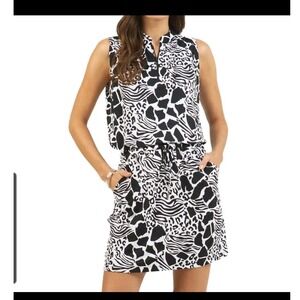 IBKUL Womens Animal Print Bianca Golf Dress Sleeveless UPF 50+ Black White M